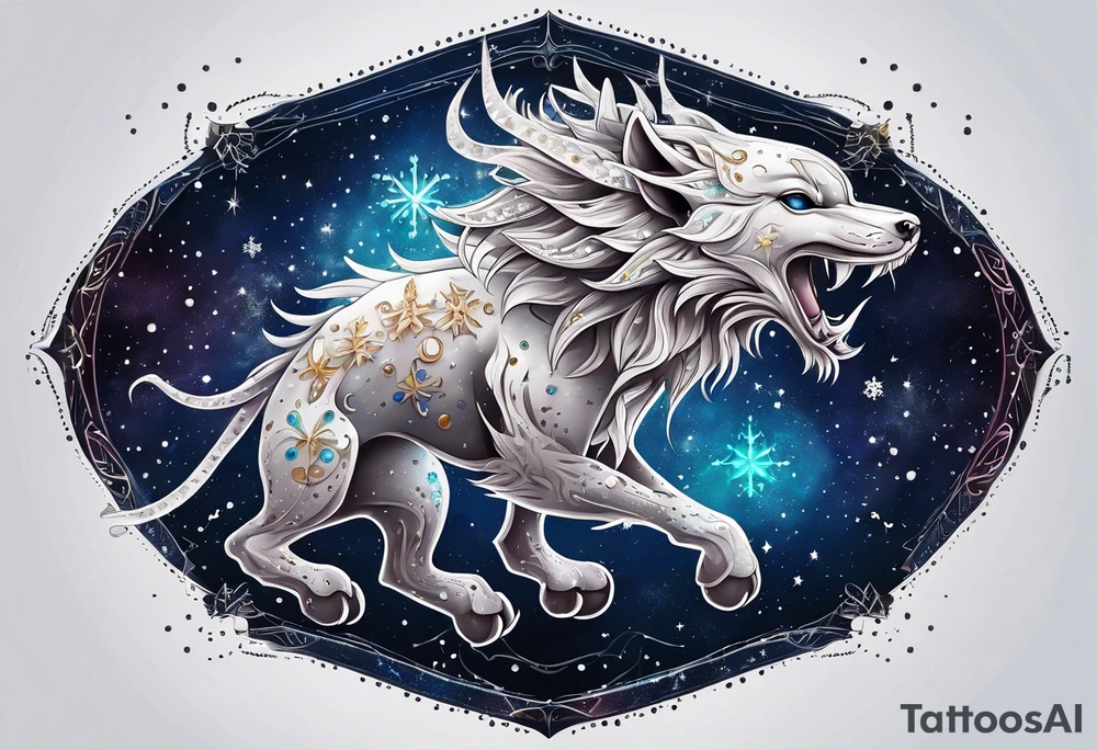 Constellation, animal alien, snowflake tattoo idea