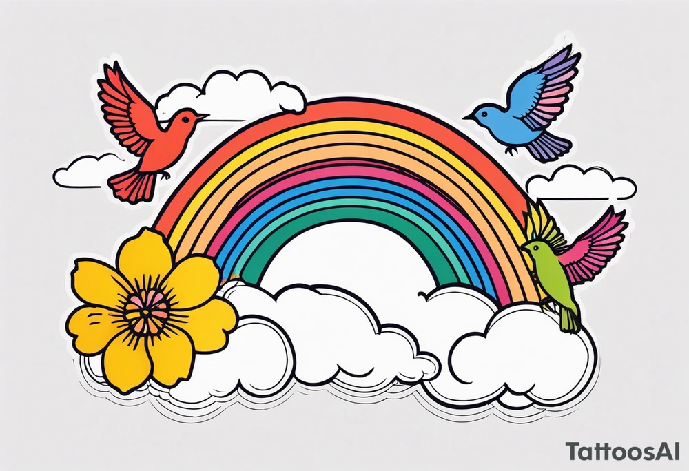 rainbow in clouds
with birds and vintage flowers
old school vintage simple traditional design 



bold color simple tattoo idea