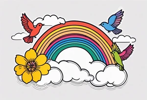 rainbow in clouds
with birds and vintage flowers
old school vintage simple traditional design 



bold color simple tattoo idea