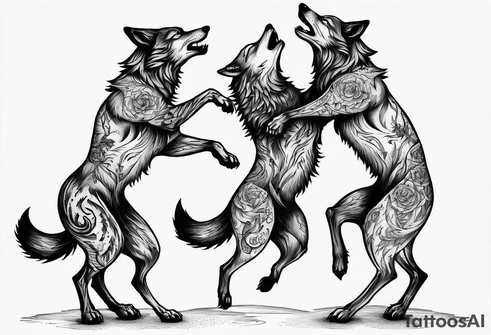 two wolves dancing on their hind legs tattoo idea