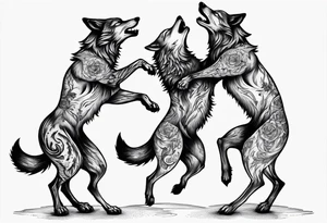 two wolves dancing on their hind legs tattoo idea
