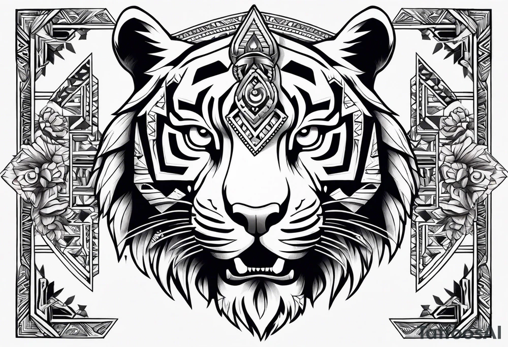 Tiger and Aztec skull tattoo tattoo idea