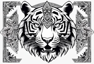 Tiger and Aztec skull tattoo tattoo idea