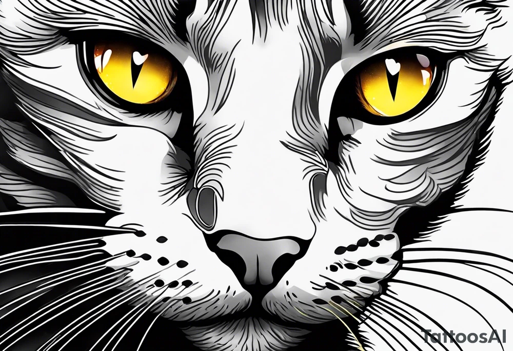 Black Cat with yellow eyes, cat's eye nebula in background tattoo idea