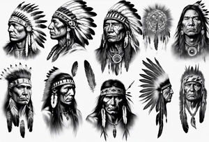 Native American theme man face photorealistic sleeve tattoo idea