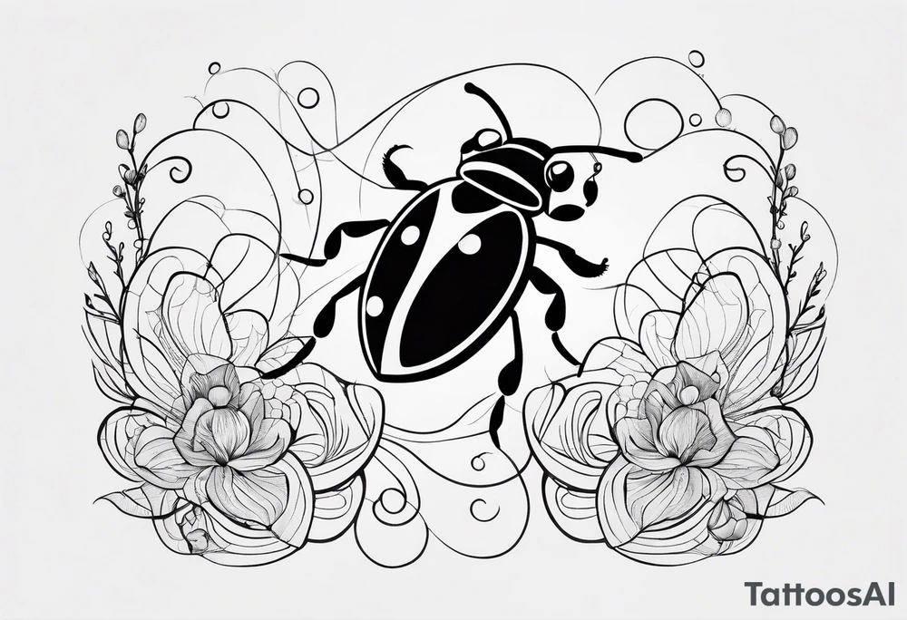 very minimalist thin lining very minimal tattoo with combination of a ladybug, the letter ‘s’, a jellyfish and a swing tattoo idea