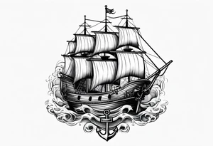 Traditional ship with anchor hanging down by a chain tattoo idea