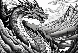dragon on a moutain tattoo idea