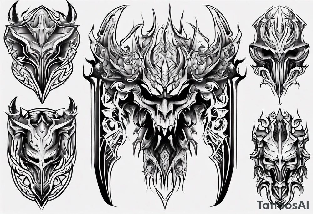 Demonic leg armor symmetrical tattoo idea