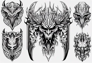Demonic leg armor symmetrical tattoo idea