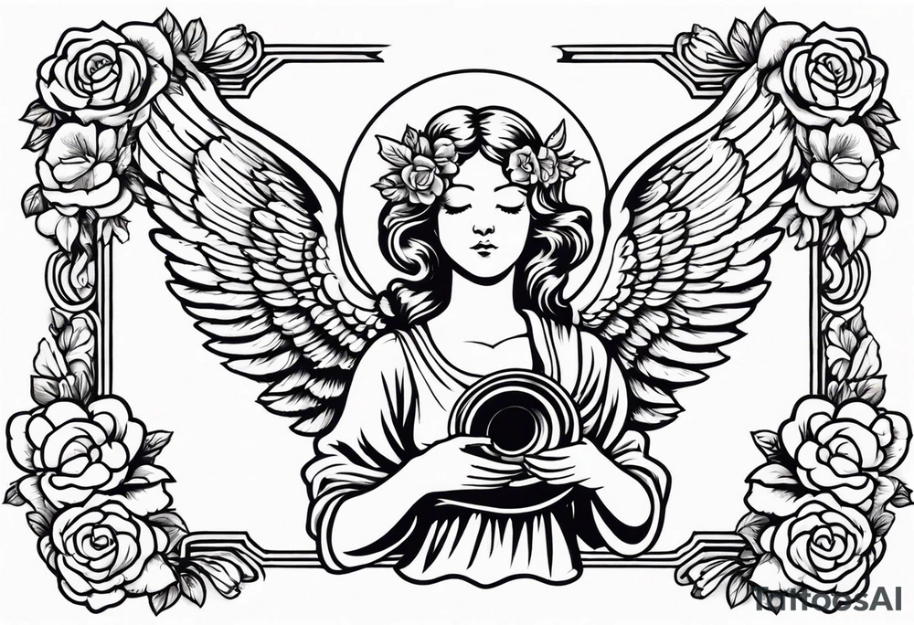 angel with trumpets
old school vintage simple traditional design with vintage flowers surrounding it tattoo idea