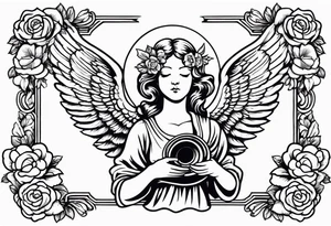 angel with trumpets
old school vintage simple traditional design with vintage flowers surrounding it tattoo idea