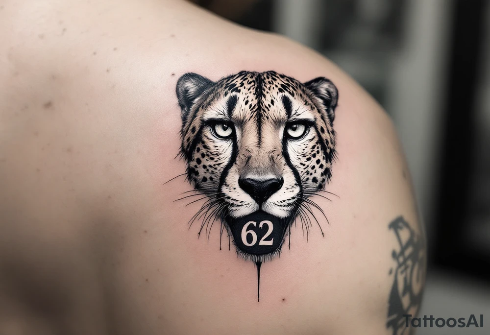 cheetah with the number 62 in its mouth tattoo idea