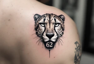 cheetah with the number 62 in its mouth tattoo idea