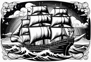 ship in a bottle, but the ship is in a storm tattoo idea