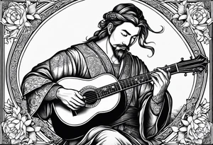 medieval man playing the lute tattoo idea