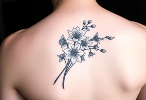 arm tattoo for women with bouquet of daffodils, daisies, lily of the valley tattoo idea