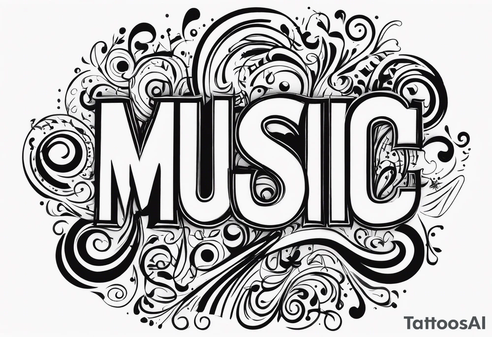 Twist the word “music” tattoo idea