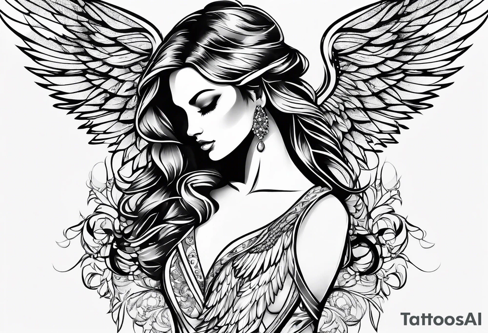 Diamond angel wings tattoo idea