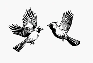 two cardinal birds flying facing eachother 
fine line with some shading tattoo idea