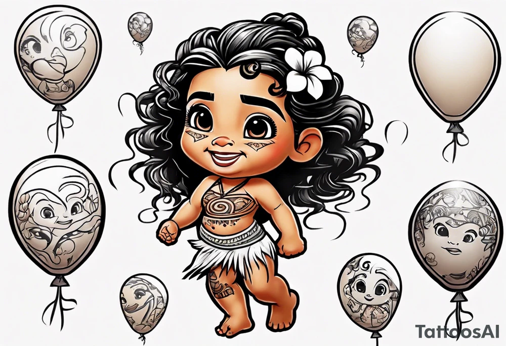 baby moana reaching balloons tattoo idea