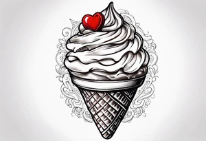 sketch chocolate chip ice cream cone with one red heart tattoo idea