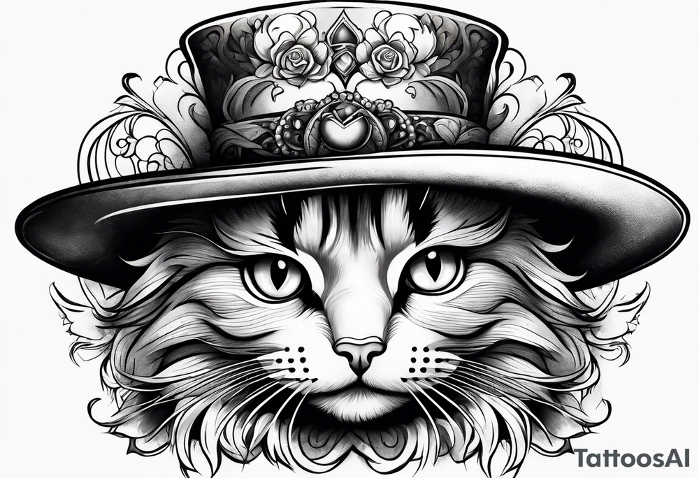 cat with a large hat funny tattoo idea