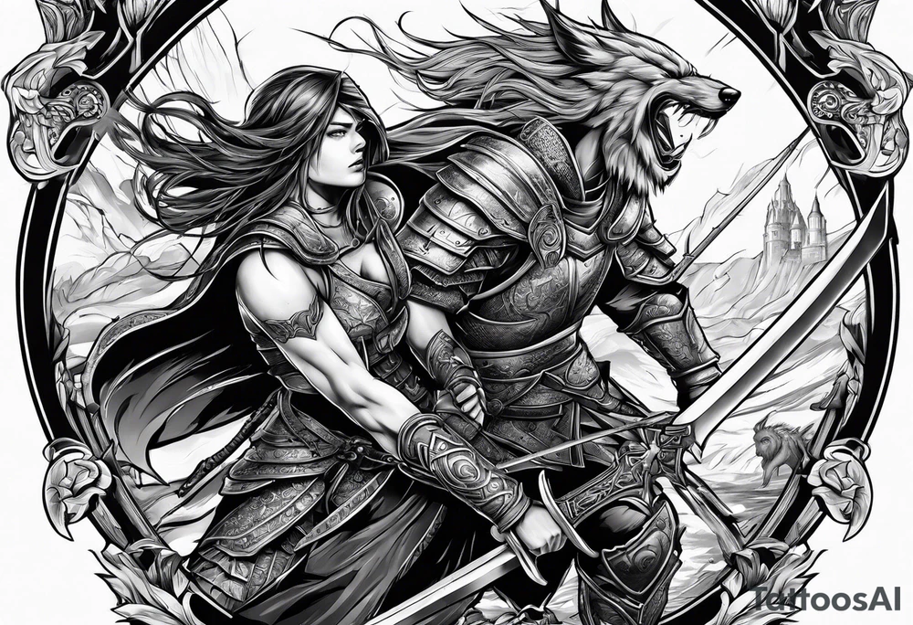 Warrior battle scene tattoo idea