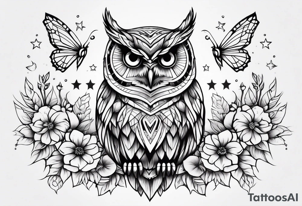 Owl flowers butterflies 
Stars tattoo idea