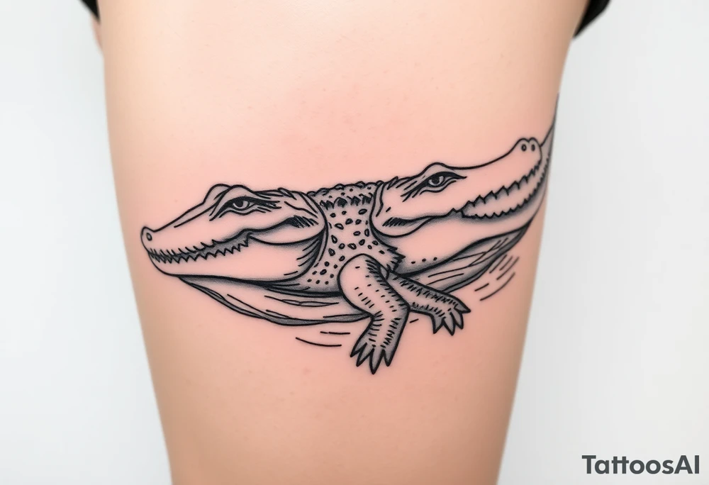 powerful crocodile swimming in water tattoo idea