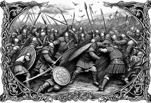 realistic Viking battle scene to go on a back tattoo idea