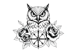 an owl,compass,roses, tattoo idea