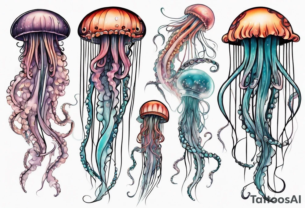 Jellyfish with super long tentacles tattoo idea