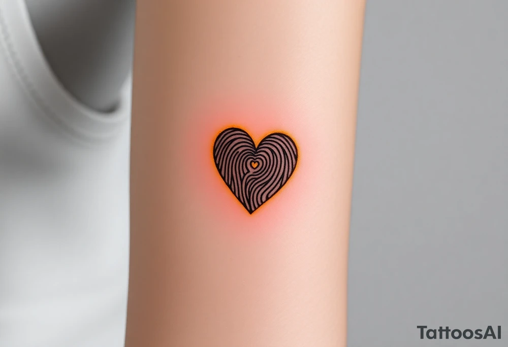 A heart-shaped fingerprint with a soft golden glow surrounding it, symbolizing divine love and warmth tattoo idea