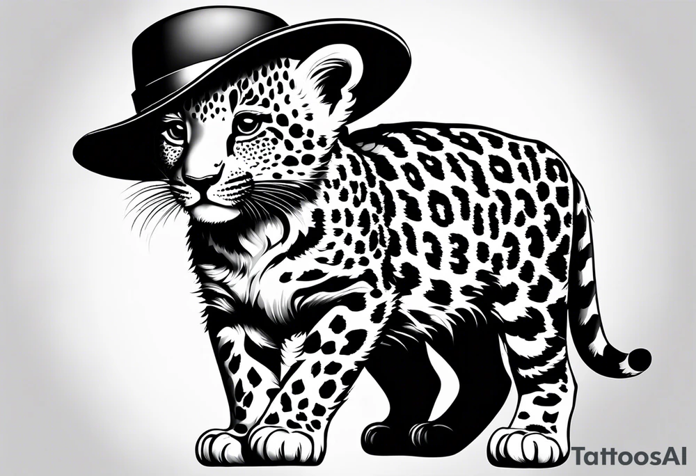 baby leopard walking with a hat tattoo idea