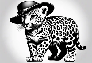 baby leopard walking with a hat tattoo idea