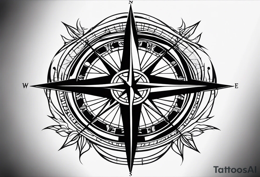 simple compass rose with long lines tattoo idea