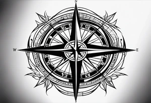 simple compass rose with long lines tattoo idea