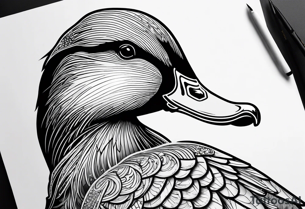 Dabbling Duck wearing a small jacket that says "XRP" on it tattoo idea Dabbling Duck wearing a small jacket that says "XRP" on it tattoo idea