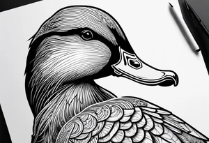 Dabbling Duck wearing a small jacket that says "XRP" on it tattoo idea