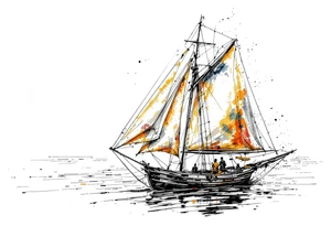 sailing boat in a bay tattoo idea