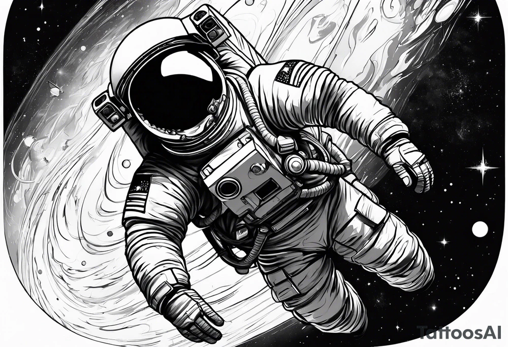 Astronaut floating in space without a helmet tattoo idea