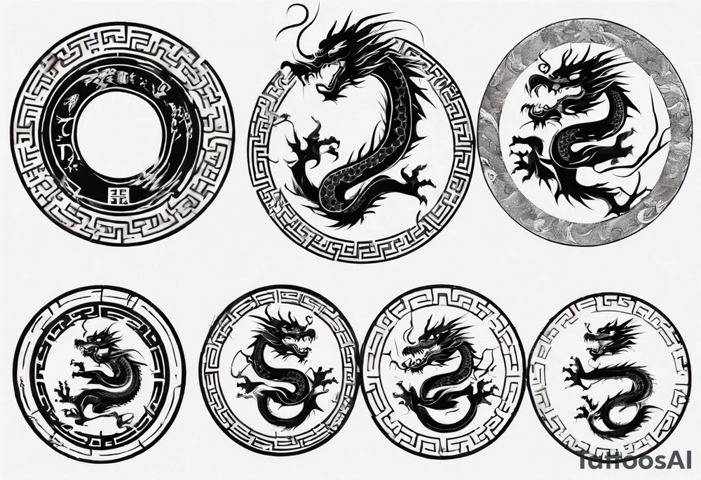 Chinese dragon in a circular shape with "02.03" written on its skin tattoo idea