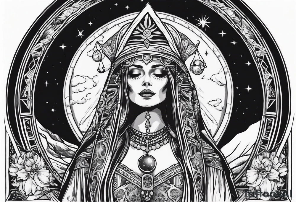 High priestess skeleton moon tarot card tattoo idea
