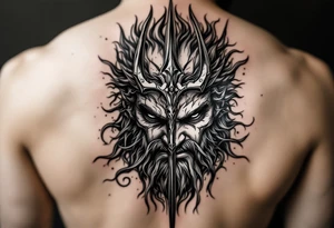 poseidon face behind trident tattoo idea