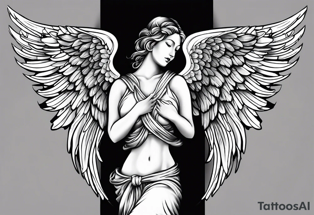 Rest in peace mom cross with angel wings tattoo idea