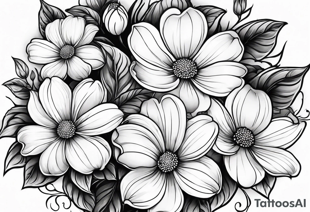 Dogwood flowers, daisy flowers, spring tattoo idea Dogwood flowers, daisy flowers, spring tattoo idea