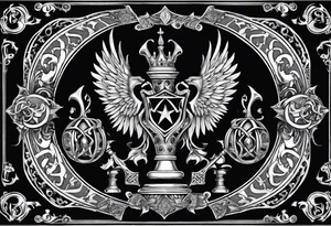 Design a chessboard with celestial symbols on one side and infernal symbols on the other. The chess pieces could be intricately detailed angels and demons engaged in a strategic game. tattoo idea