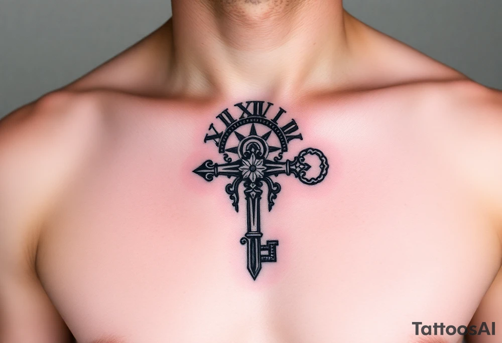 Roman numerals over the top of a key tattoo idea