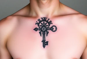 Roman numerals over the top of a key tattoo idea